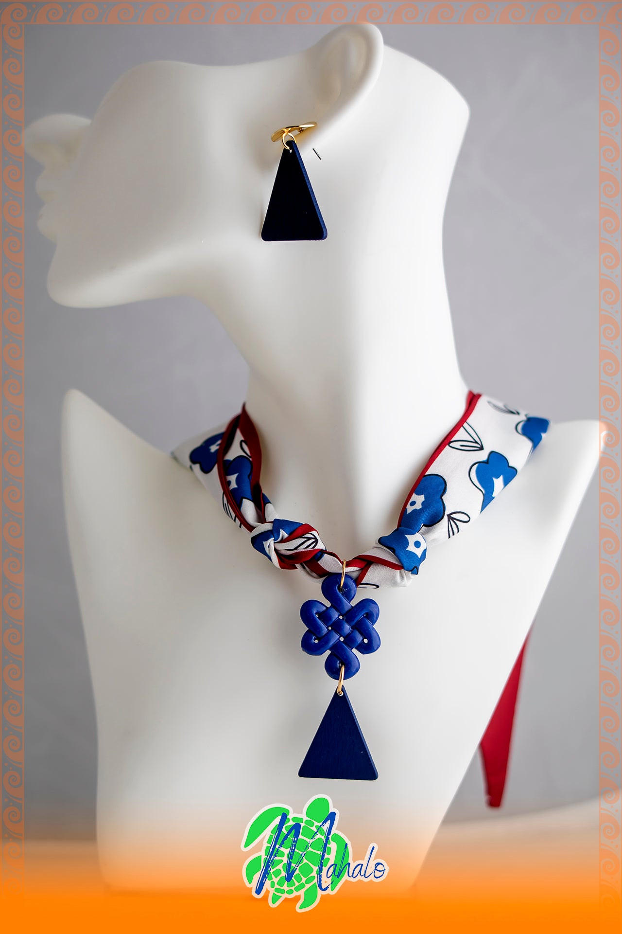 Hawaiian Blue flower scarf necklace set
