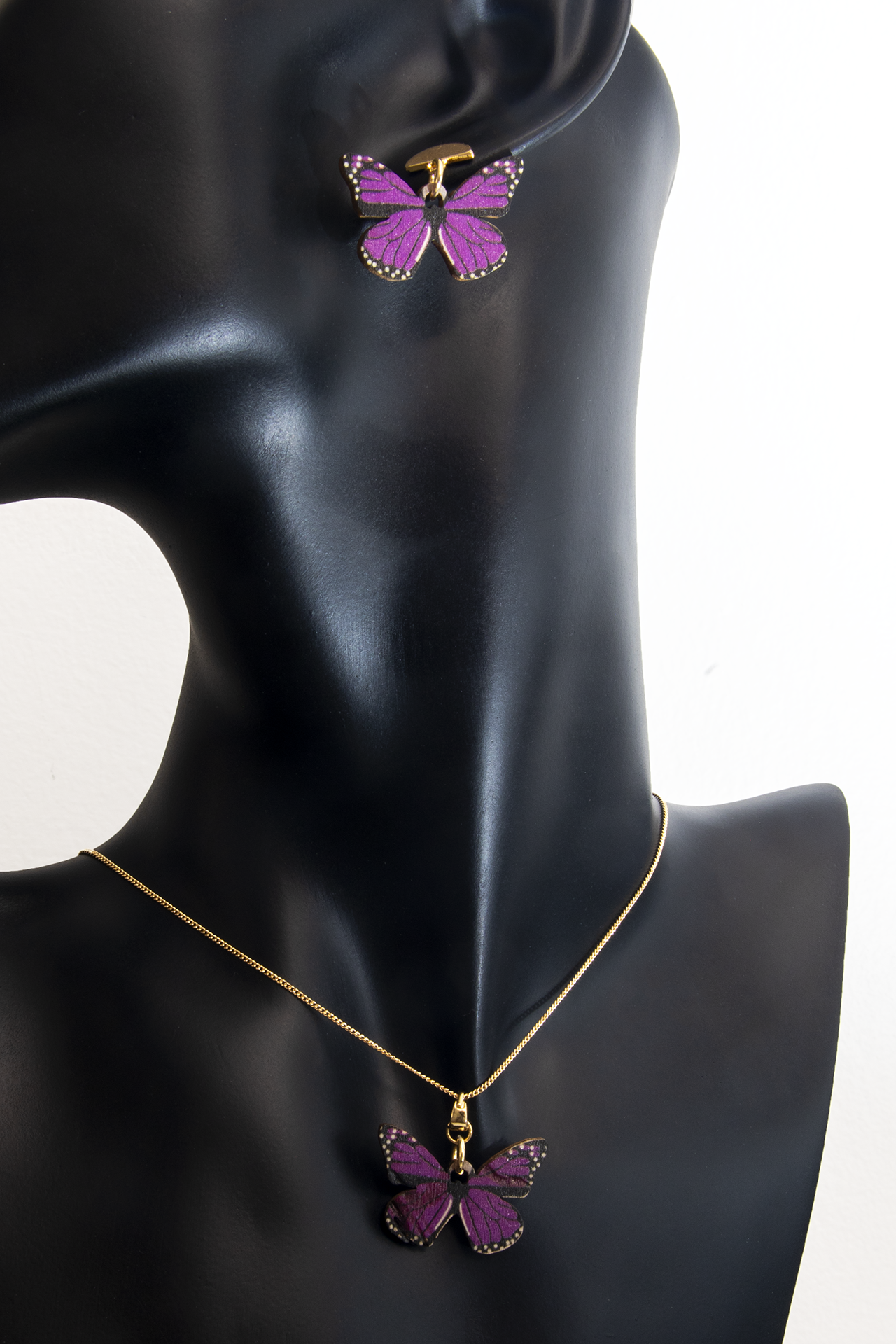 Wood Violet Butterfly Earrings and Collar Set