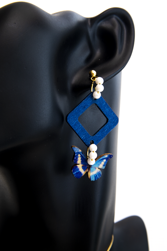 Wood Blue Butterfly Earring