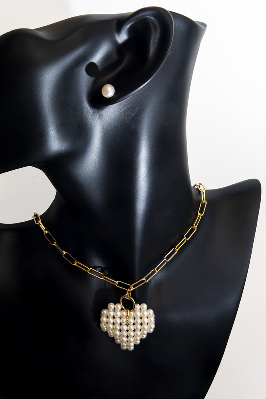 Pearl Heart Earrings and Collar Set 4