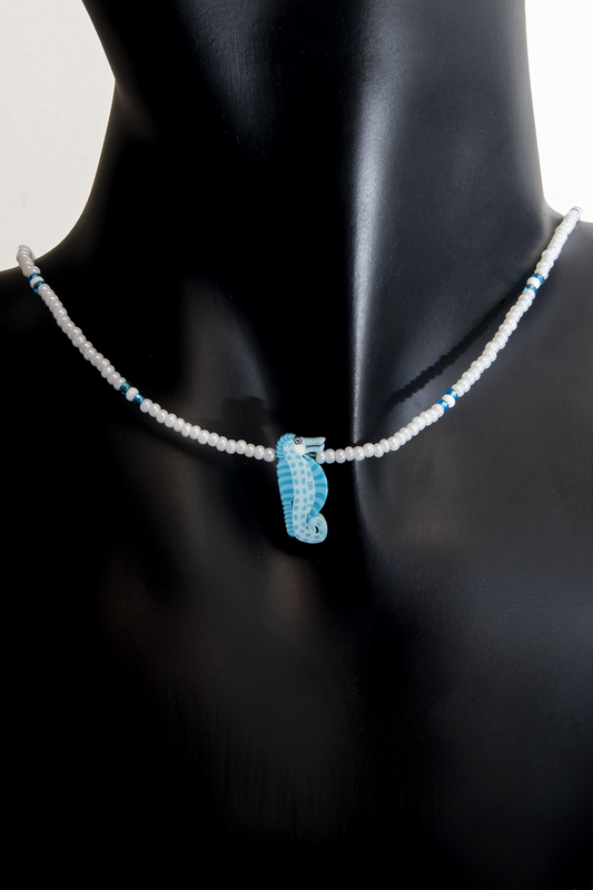 Blue and White Seahorse Necklace