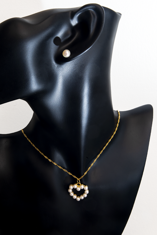 Pearl Heart Earrings and Collar Set