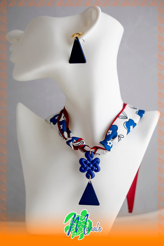 Hawaiian Blue flower scarf necklace set