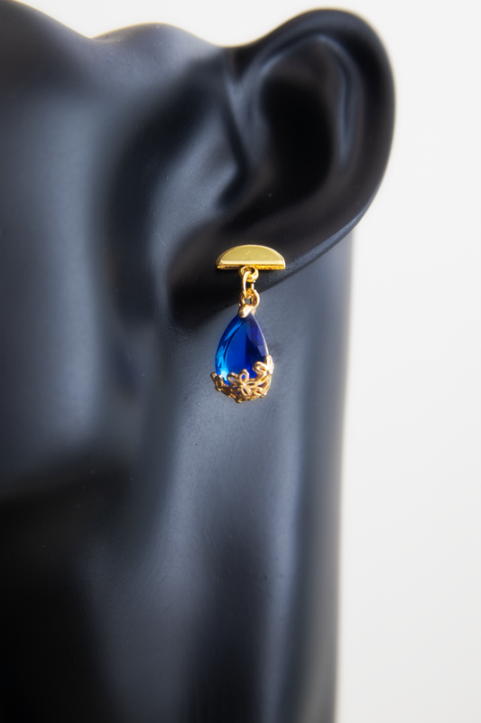 Blue Crystals Raindrop gold plated Earrings