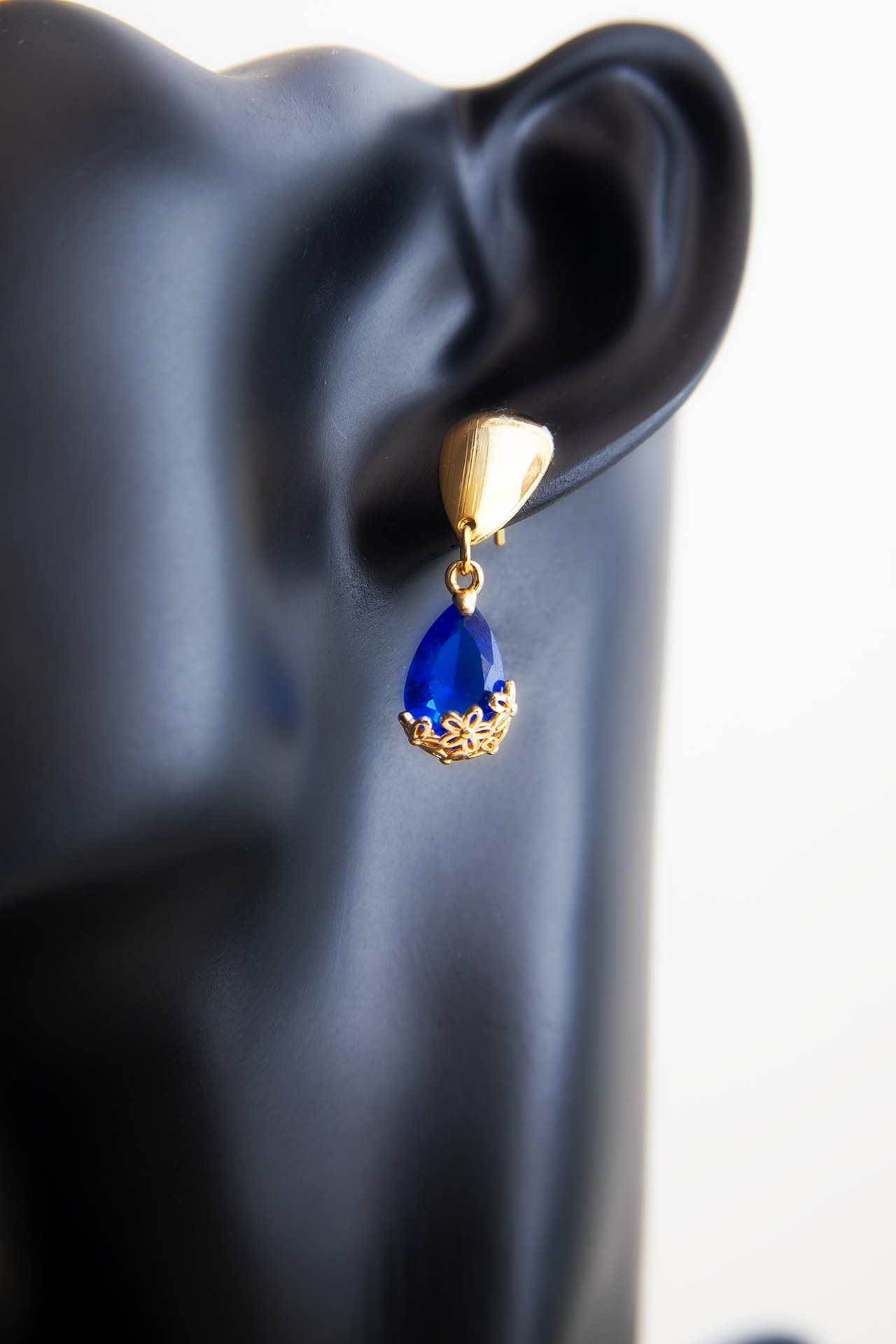 Blue Crystal Raindrop Gold Plated Earring