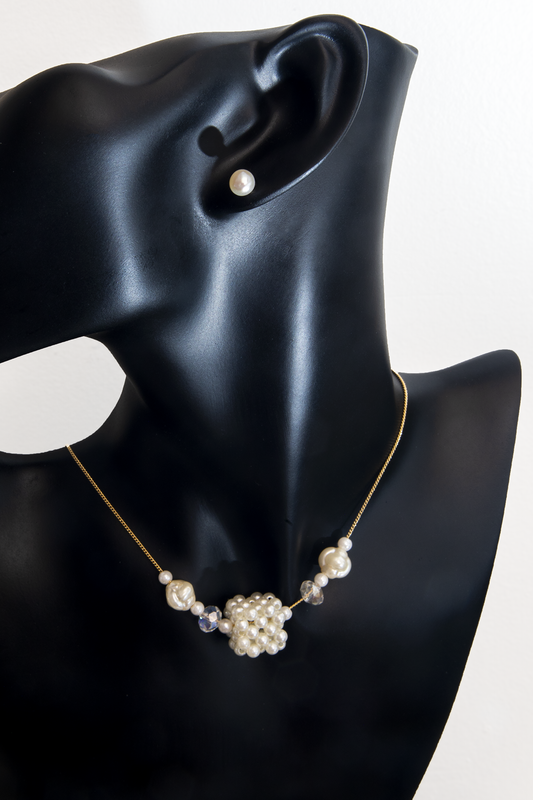 Pearl Cube Earrings and Collar Set 2