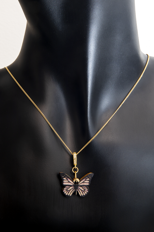 Wood Black Butterfly Necklace