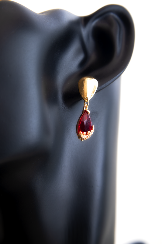 Red Crystal Raindrop Gold Plated Earring