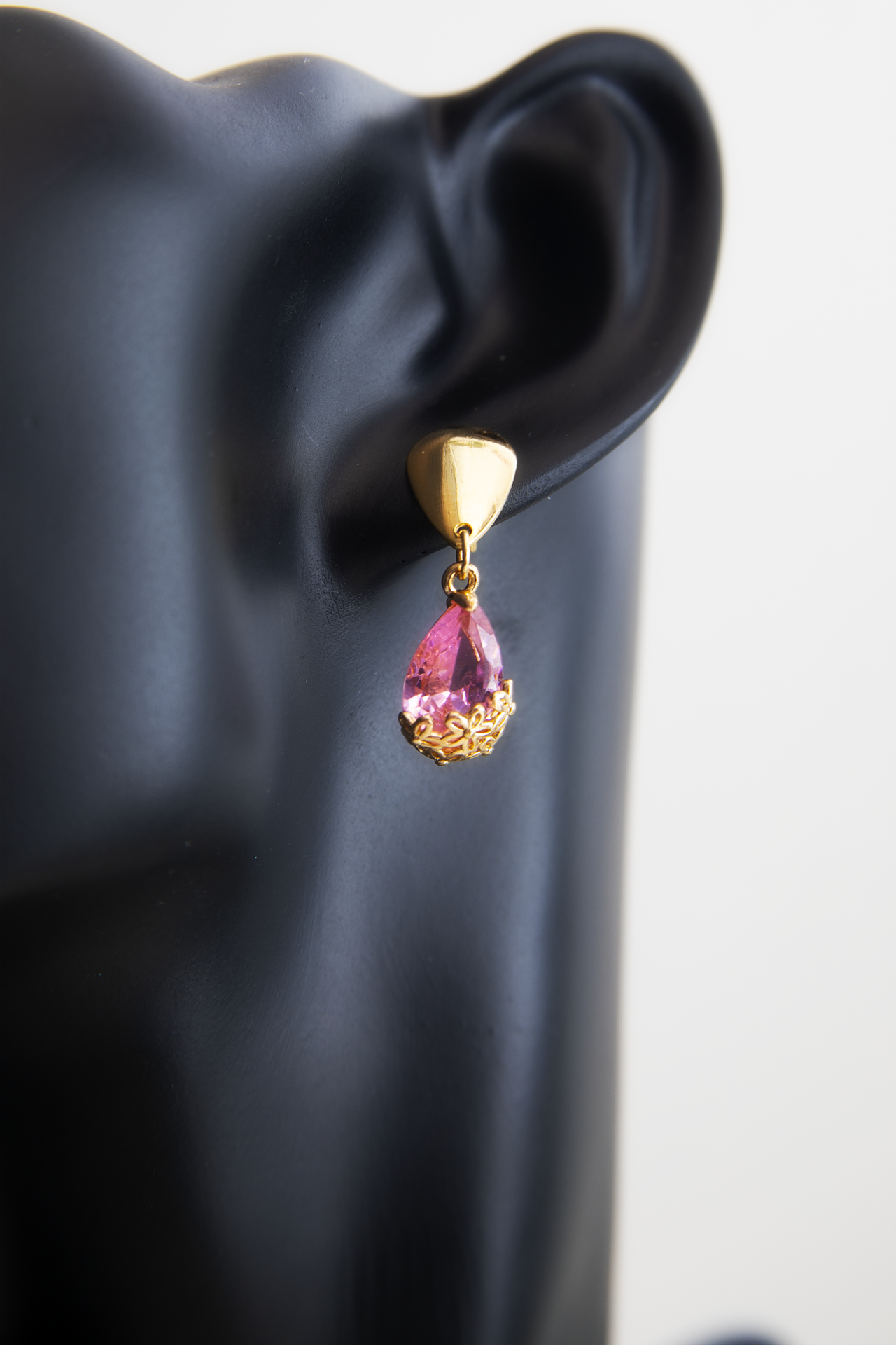 Pink Crystal Raindrop Gold Plated Earring